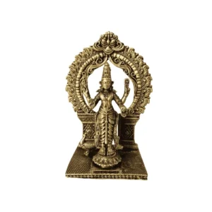 Premium Brass Deepalakshmi Standing Idol with Decorative Prabhavali Arch for Home Temple & Vastu