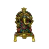 Brass Multicolor Lord Ganesha Idol with Decorative Stone Work