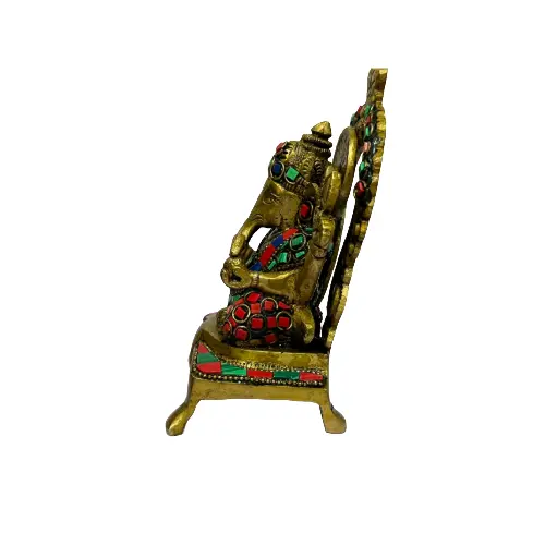 Brass Multicolor Lord Ganesha Idol with Decorative Stone Work